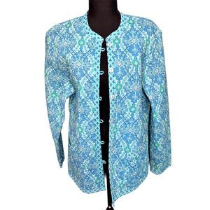 Appleseed's Womens Reversible Quilted Jacket L Pastel Cotton Patterned Teal Boho